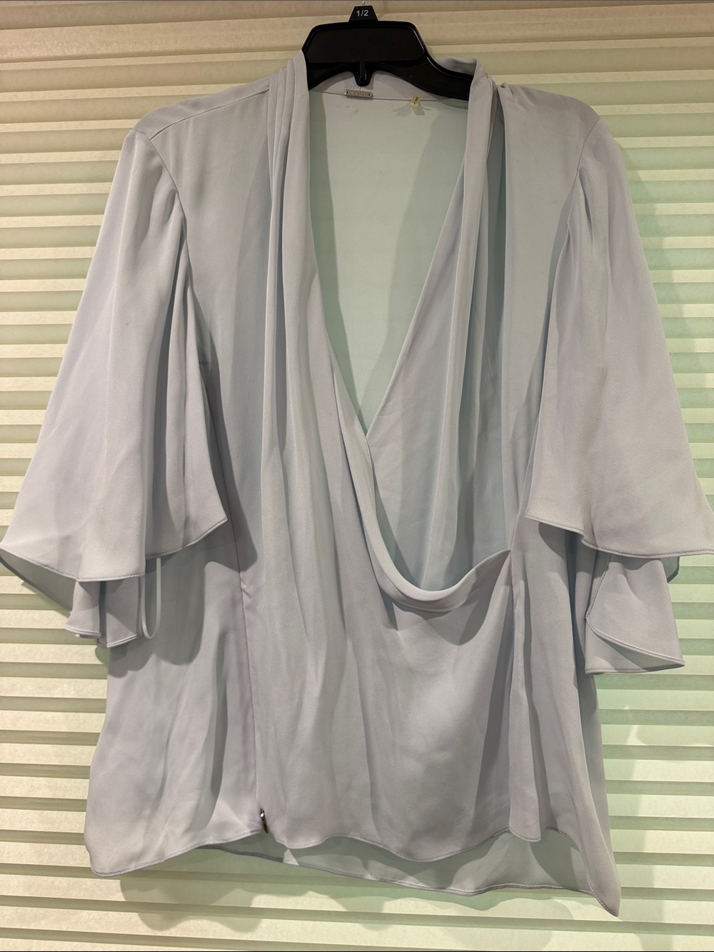 Draped V-Neck Flutter Sleeve Women's Top - Light Blue